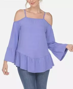 Женский топ с открытыми плечами и рукавами с рюшами White Mark, фиолетовый