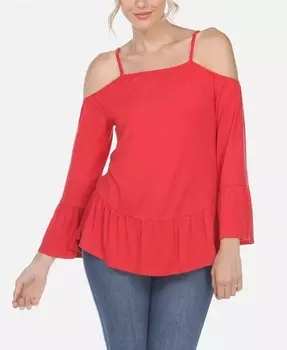 Женский топ с открытыми плечами и рукавами с рюшами White Mark, красный