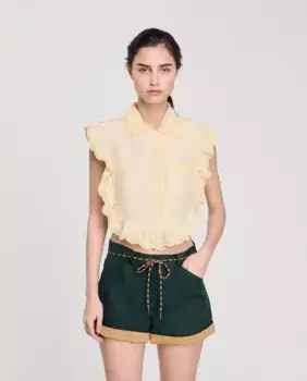 Женский топ с отложным воротником и кружевом Sandro, желтый