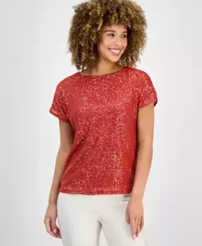 Женский топ с пайетками и сеткой с лодочкой Anne Klein, красный