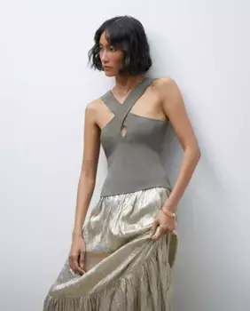 Женский топ с перекрещивающимся вырезом халтер Tintoretto, цвет Kaki