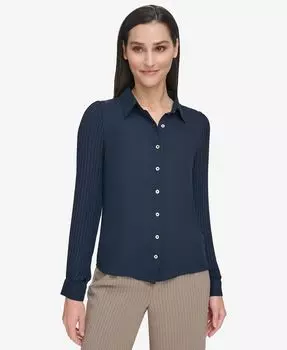 Женский топ с плиссированными рукавами и пуговицами спереди Tommy Hilfiger, синий
