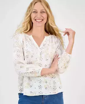 Женский топ с принтом и рукавом 3/4, с ажурной отделкой Style & Co, белый