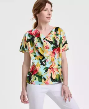 Женский топ с принтом и воротником-хомутом JM Collection, мультиколор