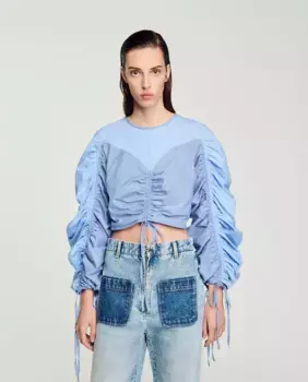 Женский топ с принтом и завязками Sandro, светло-голубой