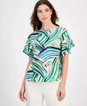 Женский топ с принтом, лодочкой и расклешенными рукавами Anne Klein, белый