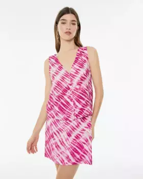 Женский топ с принтом тай-дай, V-образным вырезом и застежкой на пуговицы спереди System Action, мультиколор