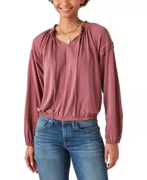 Женский топ с присборенным воротником и защипами на рукавах Lucky Brand, мульти