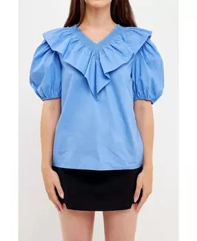 Женский топ с присборенными оборками и пышными рукавами English Factory