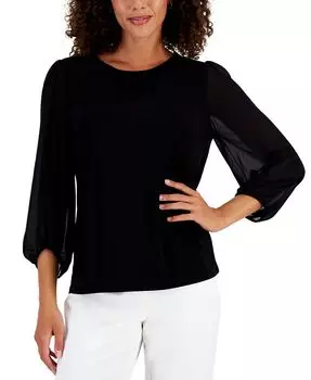 Женский топ с присборенными плечами и рукавами 3/4 Kasper, черный