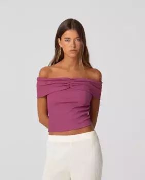 Женский топ с прямым вырезом горловины и свободной тканью Noon, сиреневый