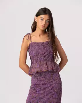 Женский топ с прямым вырезом и оборкой по низу Noon, фиолетовый