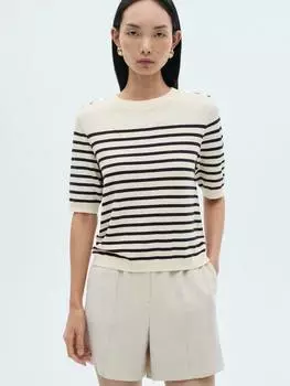 Женский топ с пуговицами на плече в полоску Mango, кремовый/разноцветный