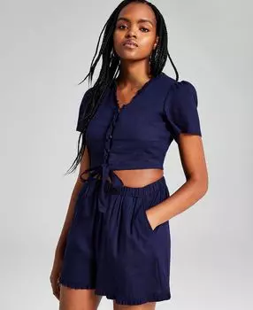 Женский топ с пышными рукавами и завязками спереди с фестонами And Now This