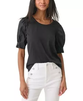 Женский топ с пышными рукавами из смешанной техники Karl Lagerfeld Paris, черный