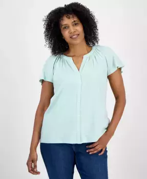 Женский топ с расклешенными рукавами и сборкой на горловине Style & Co, зеленый