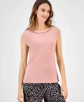 Женский топ с расширенными плечами и отделкой из бисера, размеры Regular и Petite Kasper, розовый