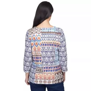 Женский топ с раздельным воротником и принтом Alfred Dunner в стиле пэчворк Alfred Dunner