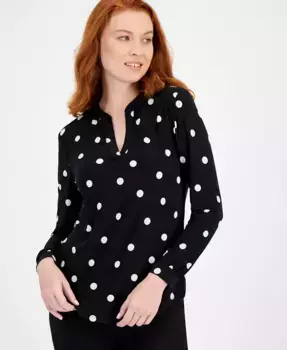 Женский топ с разрезом на шее и жемчужными точками Anne Klein, черный