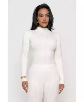 Женский топ с ребристой горловиной-стойкой JLUXLABEL, слоновая кость/кремовый