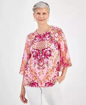 Женский топ с рукавами 3/4 и отделкой пуговицами JM Collection, красный