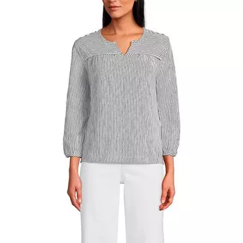 Женский топ с рукавами 3/4 и вырезом в горловине Lands' End, цвет White Black Stripe