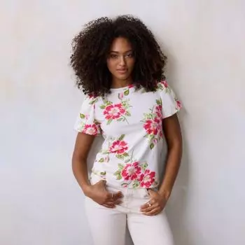 Женский топ с рукавами-фонариками Lc Lauren Conrad, цвет white hibiscus kiss