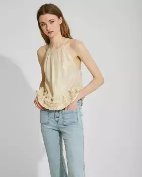 Женский топ с рюшами и бретелькой на шее Nalle, желтый