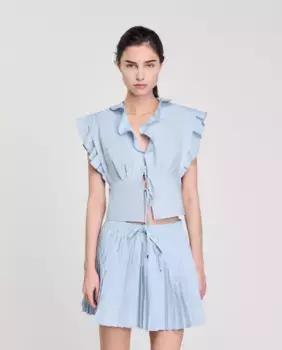 Женский топ с рюшами и стразами Sandro, голубой