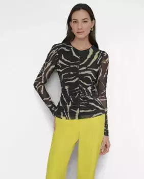 Женский топ с сетчатым воротником и длинными рукавами DKNY, мультиколор