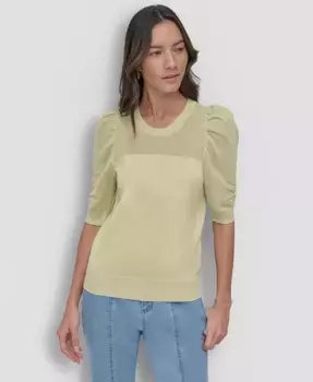 Женский топ с сетчатыми рукавами-фонариками DKNY, зеленый