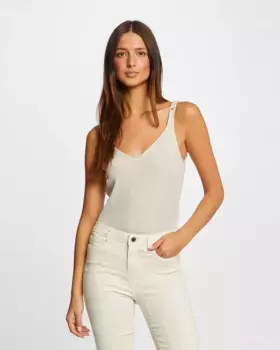 Женский топ с V-образным вырезом и металлизированными нитями Morgan, цвет Crema