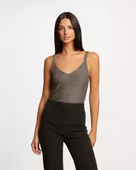 Женский топ с V-образным вырезом и металлизированными нитями Morgan, темно-зеленый