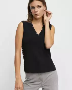Женский топ с V-образным вырезом и заклепками Lola Casademunt, черный