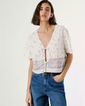 Женский топ с V-образным вырезом и цветочным принтом Pepe Jeans, кремовый