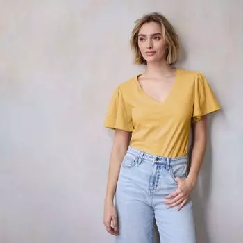 Женский топ с v-образным вырезом и расклешенными рукавами Lc Lauren Conrad, цвет naples gold