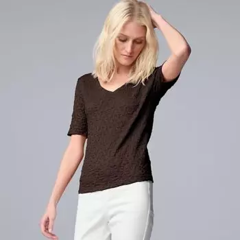 Женский топ с V-образным вырезом и коротким рукавом в сборку Simply Vera Vera Wang, цвет java