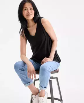 Женский топ с V-образным вырезом Style & Co, черный