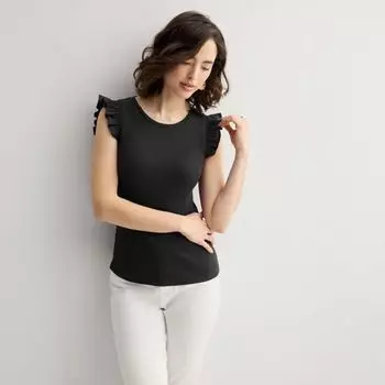 Женский топ с воланами из комбинированных материалов Nine West, черный