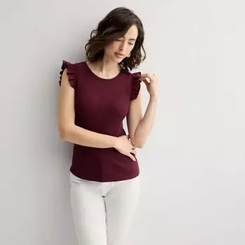 Женский топ с воланами из комбинированных материалов Nine West, цвет maddie plum