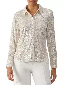 Женский топ с воротником-стойкой на пуговицах и пайетками Sanctuary, цвет champagne