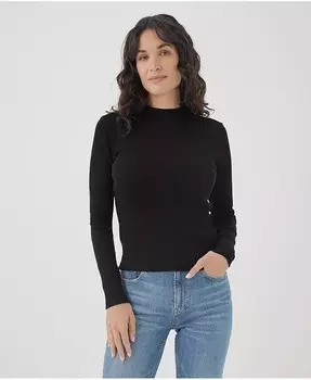 Женский топ с воротником в рубчик из органического хлопка Pact, черный