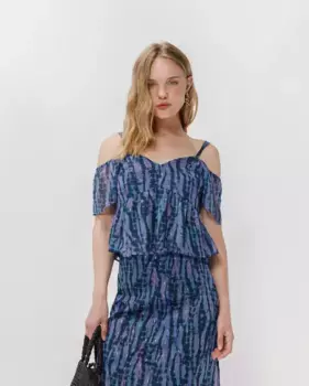 Женский топ с вырезом без бретелек и свободной тканью Noon, синий