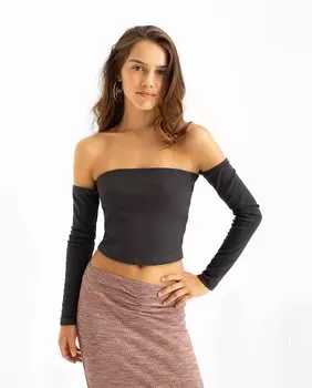 Женский топ с вырезом и открытыми плечами Noon, серый