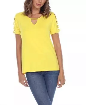 Женский топ с вырезом-капляйкой и короткими рукавами White Mark, желтый
