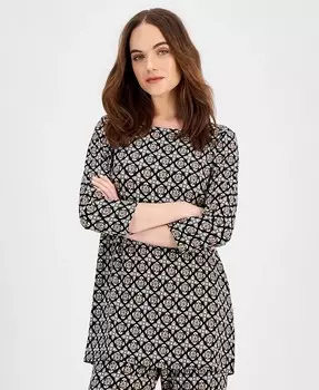 Женский топ с вырезом «лодочка» и рукавом 3/4 с принтом JM Collection, черный