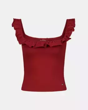 Женский топ с вырезом «лодочка» и воланом Green Coast, бордовый