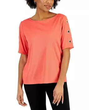 Женский топ с вырезом лодочкой и ребристыми люверсами и рукавами Nine West, мульти