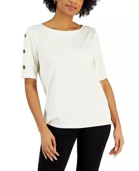 Женский топ с вырезом лодочкой и ребристыми люверсами и рукавами Nine West, мульти