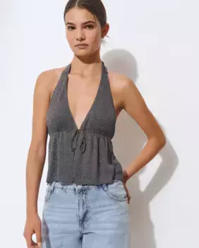 Женский топ с вырезом на шее и бретельками Brownie, серый